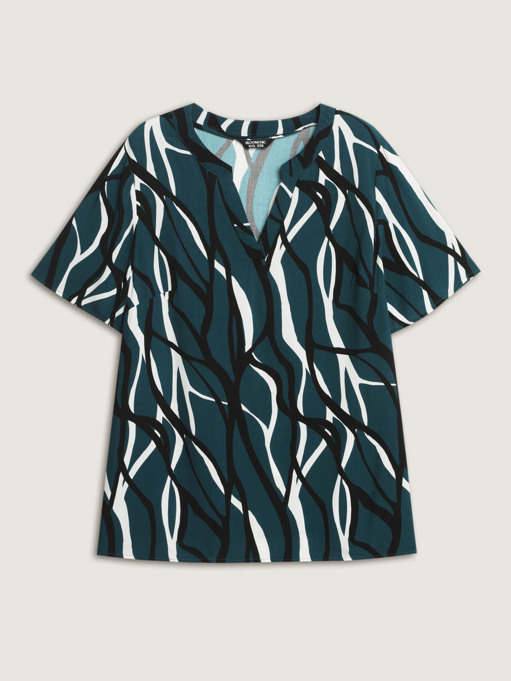 Abstract Print Notched Collar Blouse