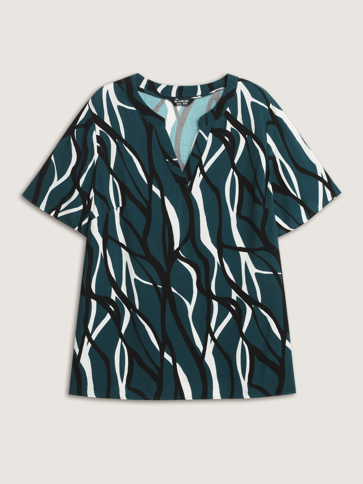 Abstract Print Notched Collar Blouse