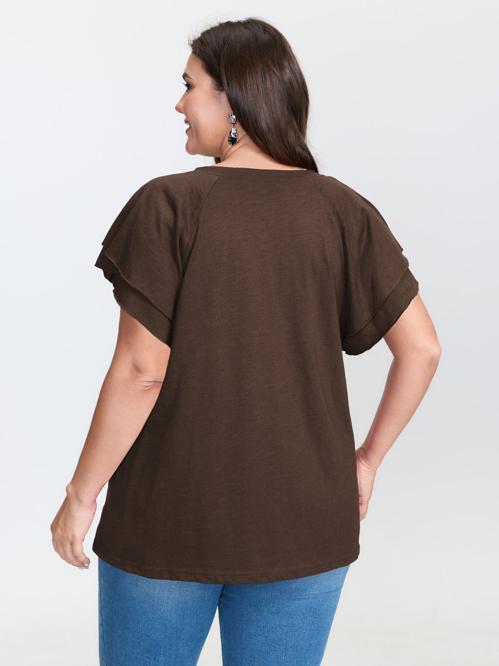 Stretchy Textured Flared Sleeve T-Shirt