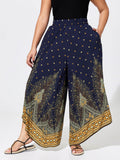 Boho Print Wide-Leg Color Contrast Pants