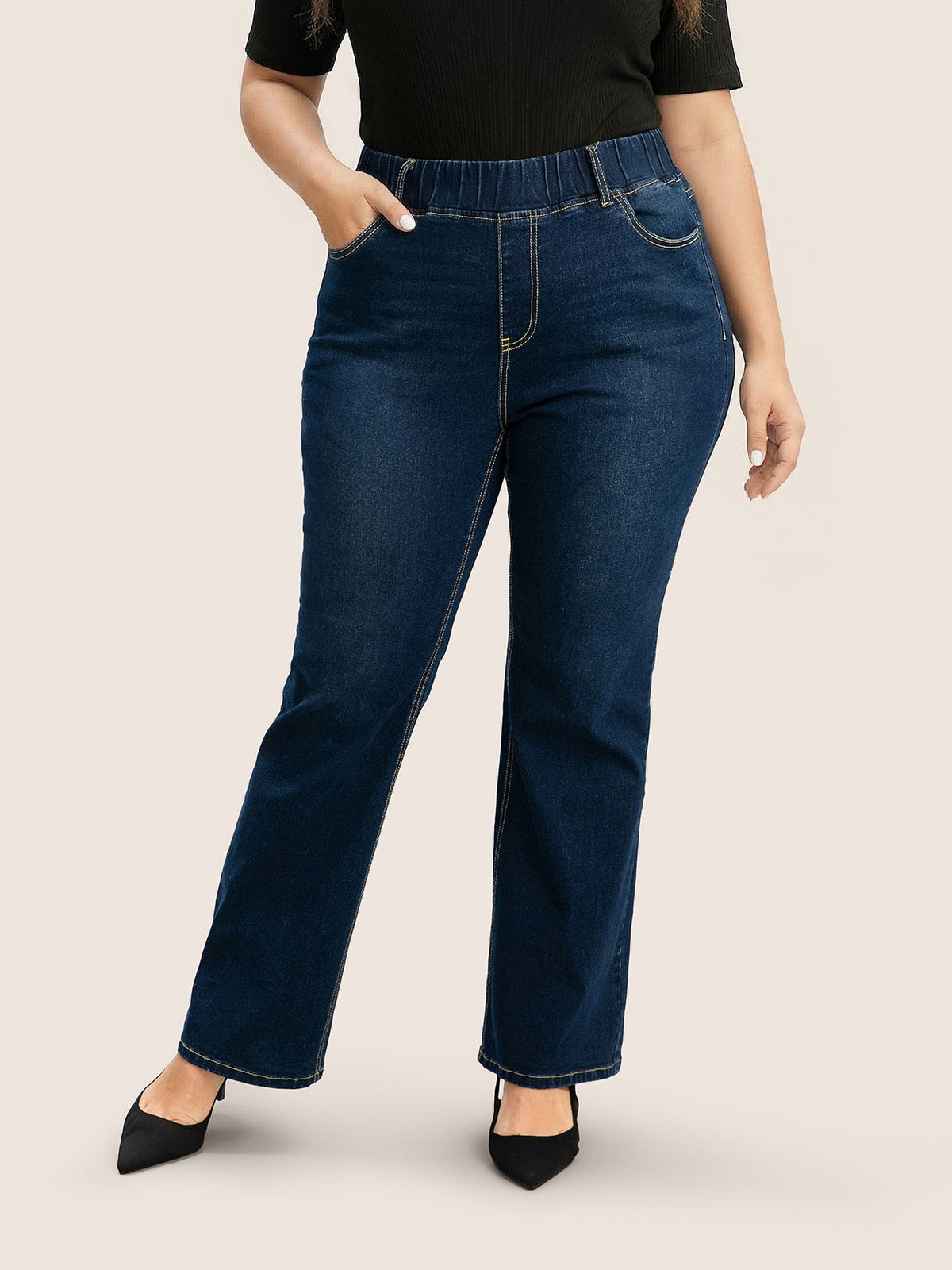 Elastic Waist Stretchy Bootcut Flared Jeans