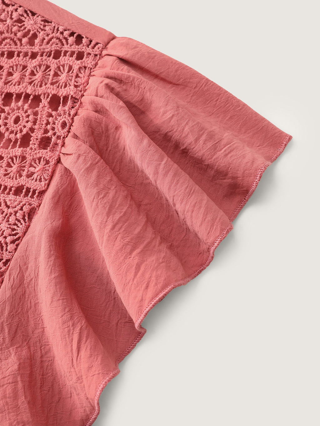 Ruffled Sleeve Pleated Front Lace Blouse