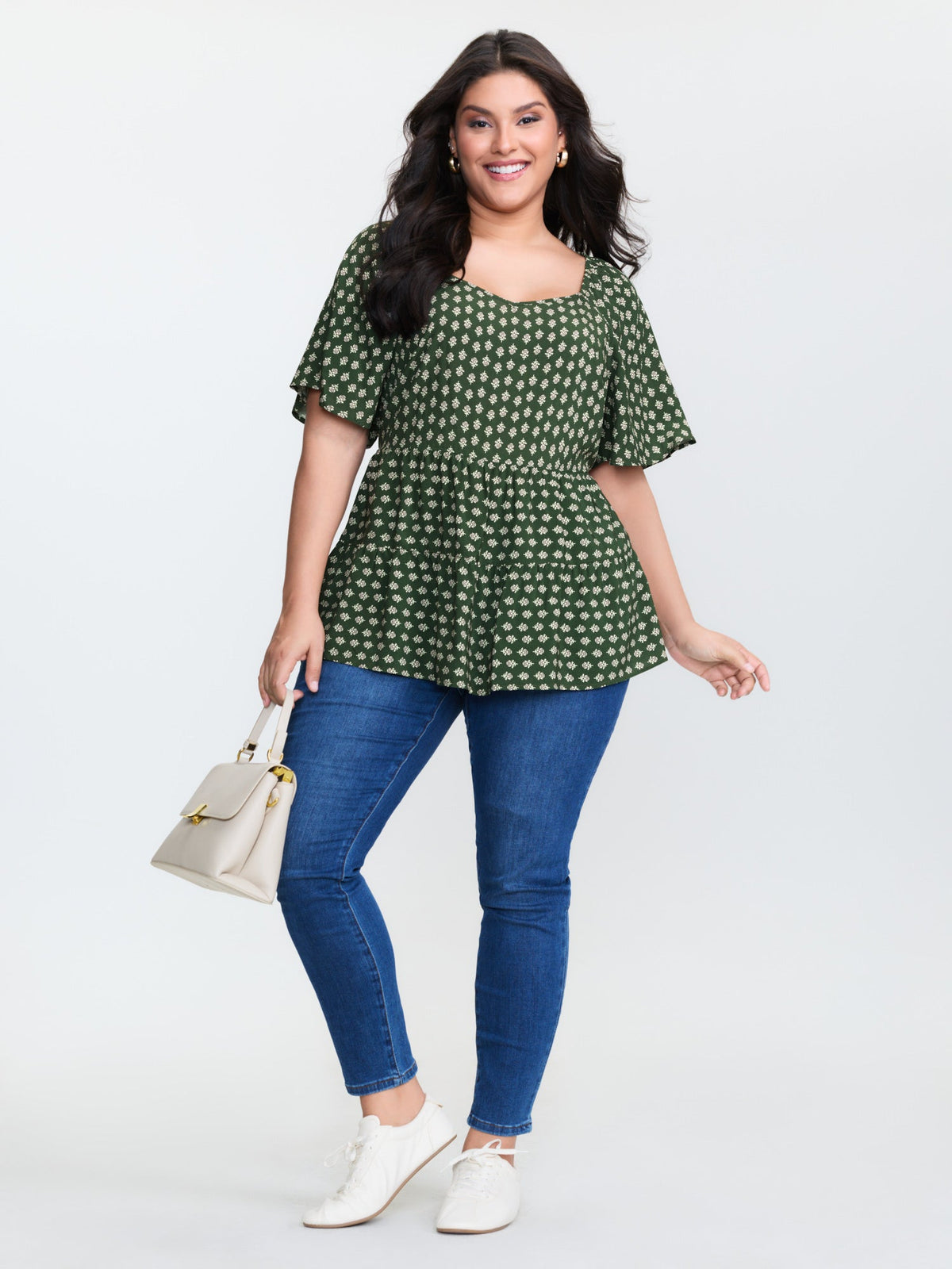 Floral Print Flared Layered Blouse
