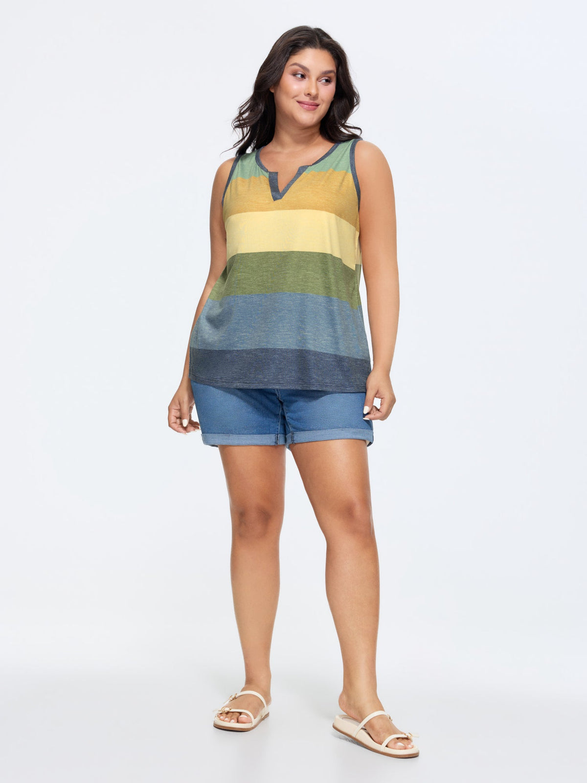 Multi-Color Stripes Off-Sleeves Vest