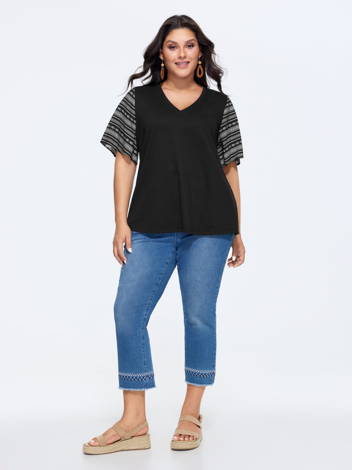 Colorful Boho Sleeve V-Neck Blouse