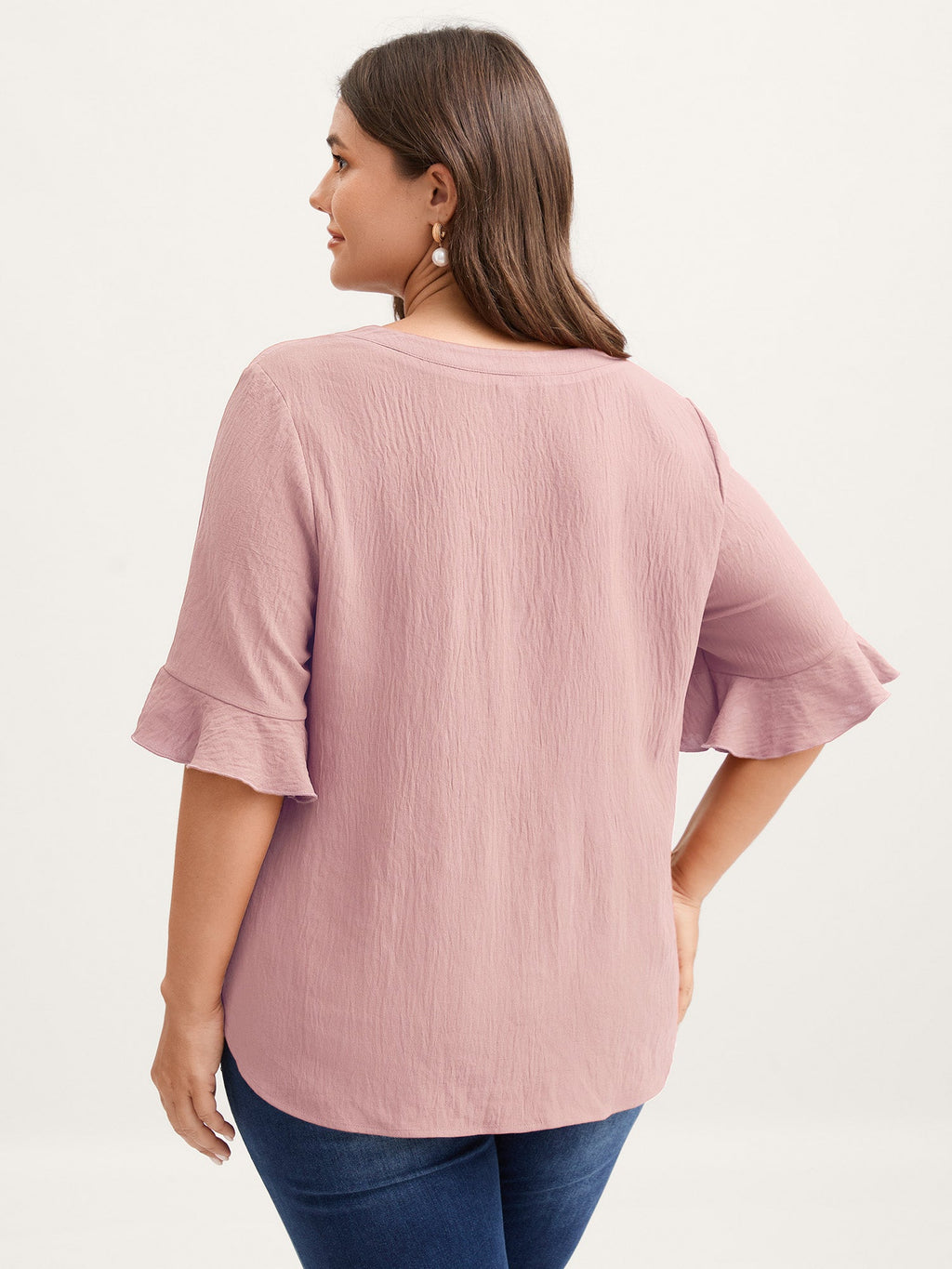 Toothpick Pleats Ruffled Sleeve Solid Blouse
