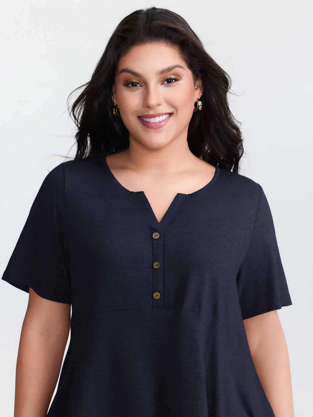 Supersoft Stretchy Ruffled Hemline Button T-Shirt