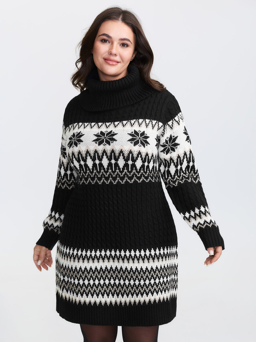 Holiday Textured Turtleneck Sweater Dress