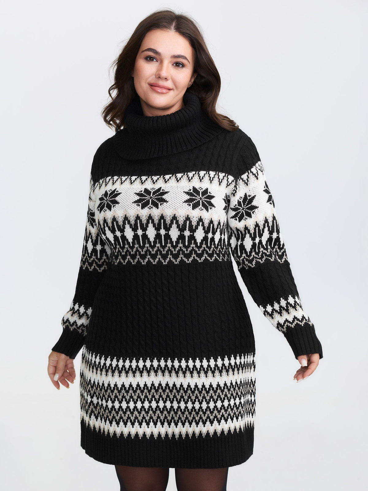 Holiday Textured Turtleneck Sweater Dress