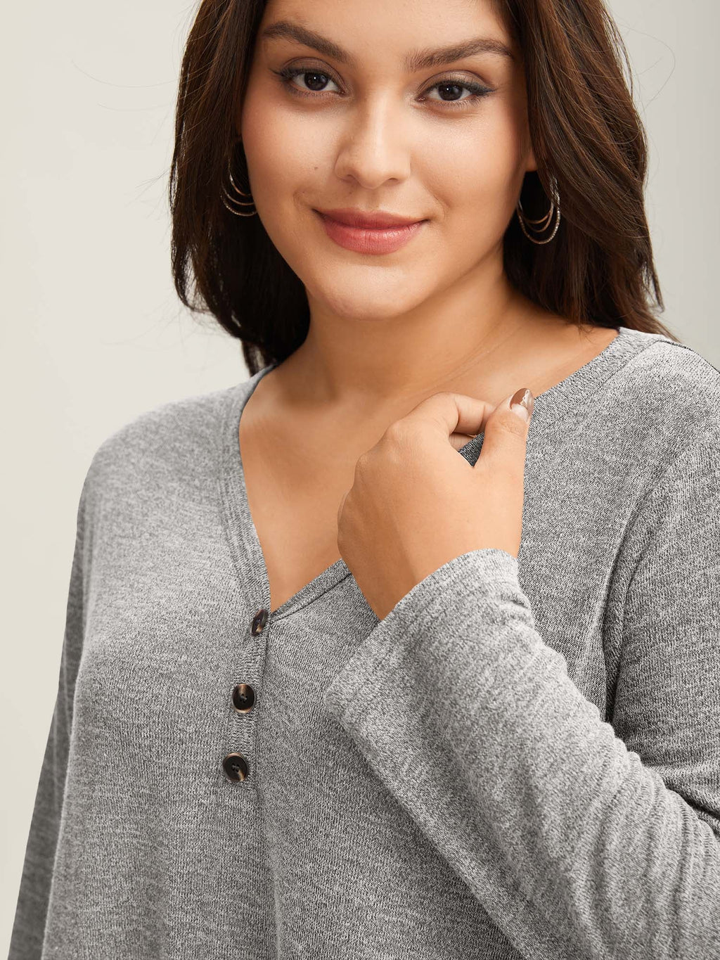 Heather Button Up Long Sleeve T-shirt