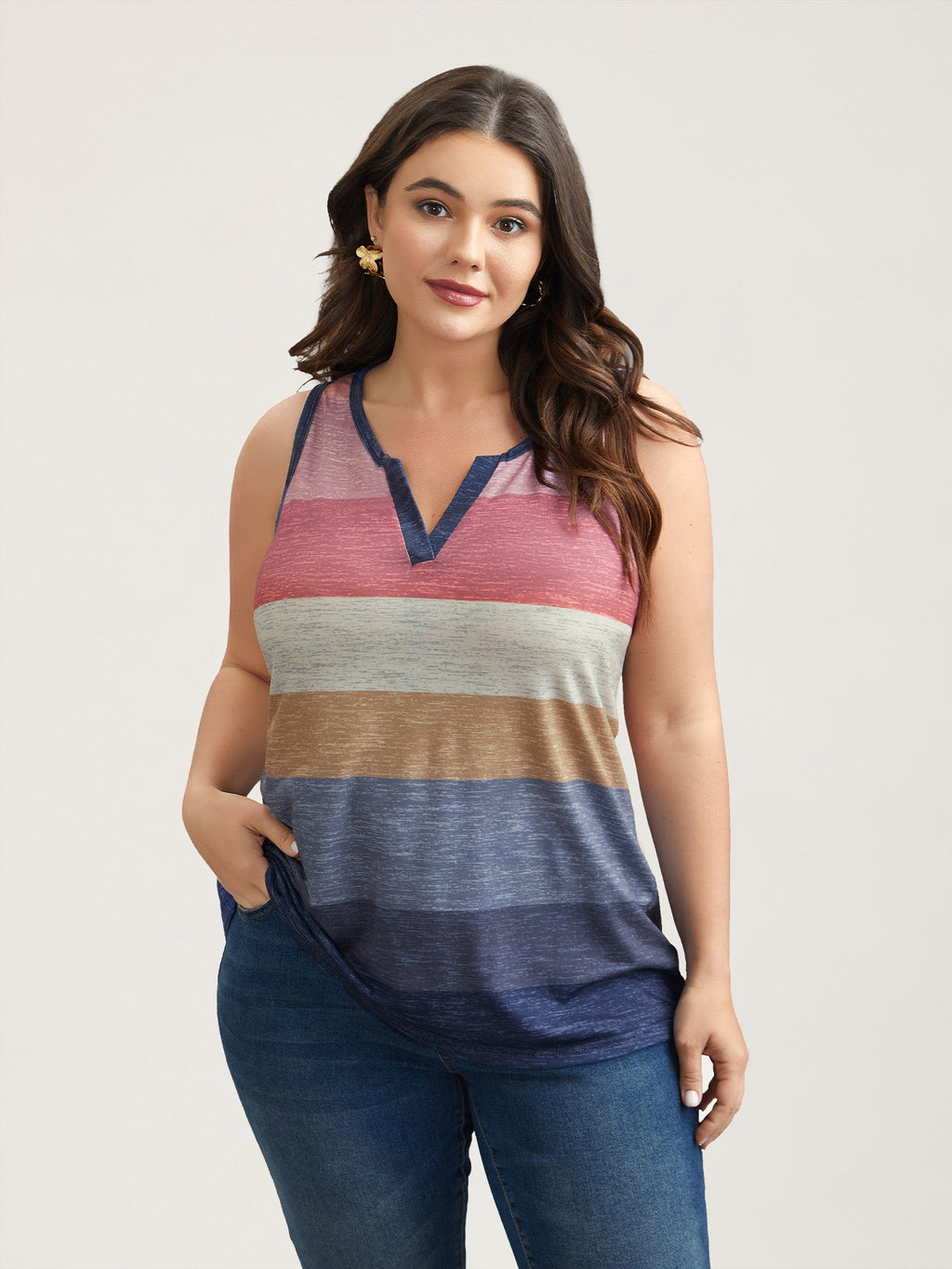 Multi-Color Stripes Off-Sleeves Vest