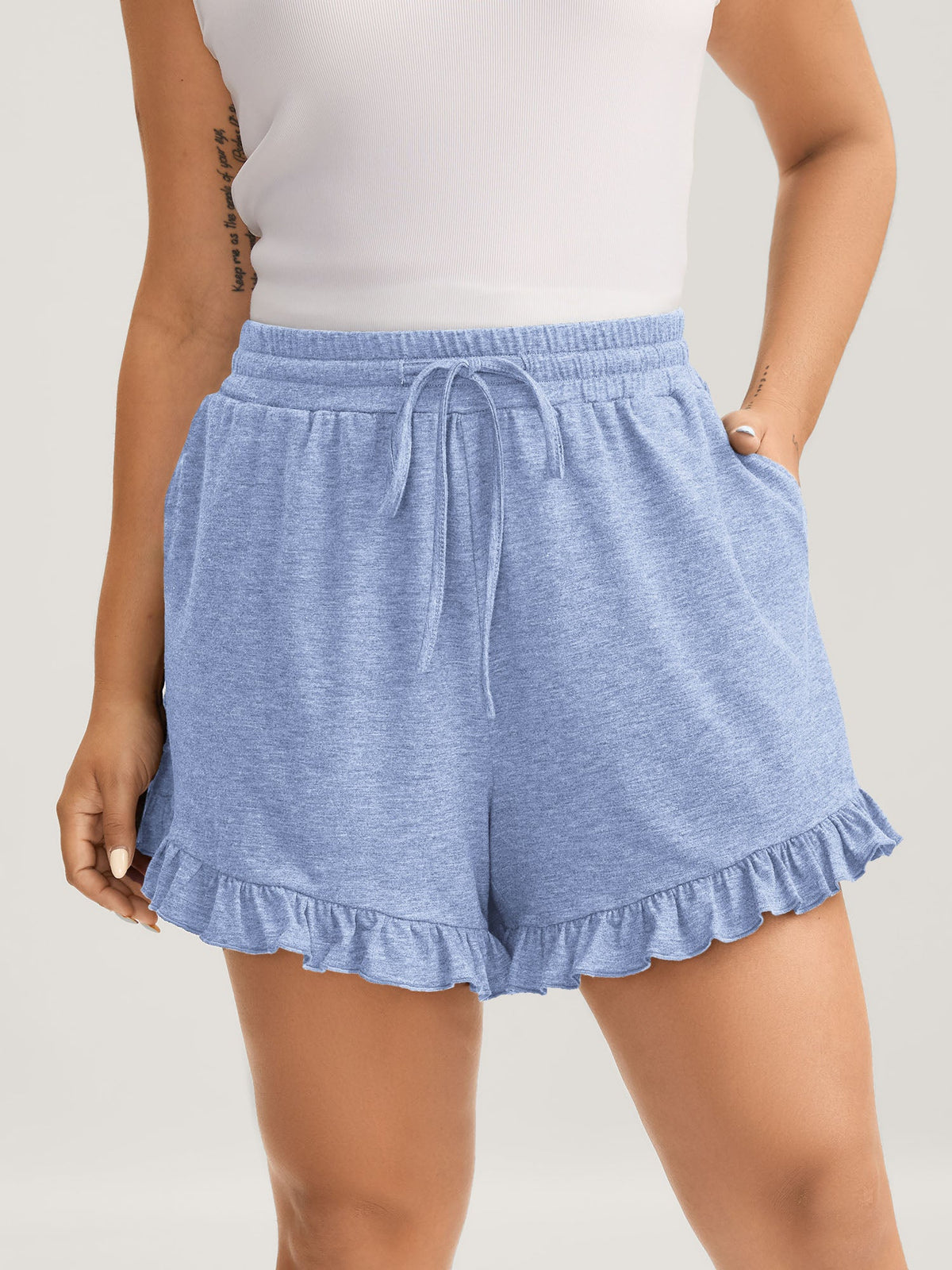 Supersoft Mixed Color Knit Drawstring Ruffled Shorts