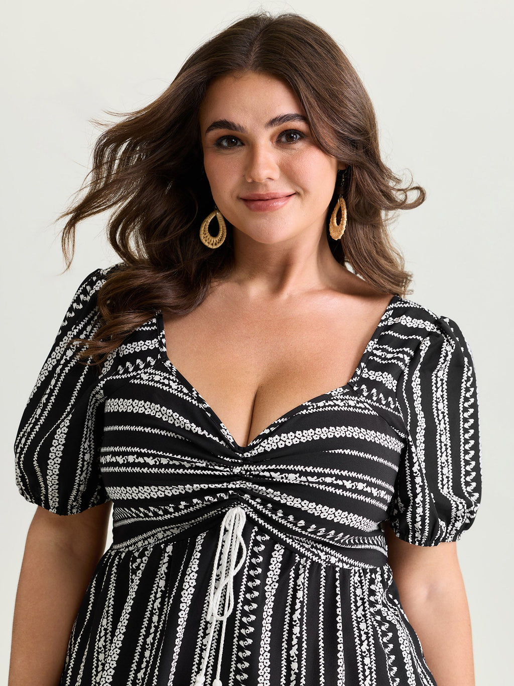 Monochrome Floral Stripe Babydoll Blouse