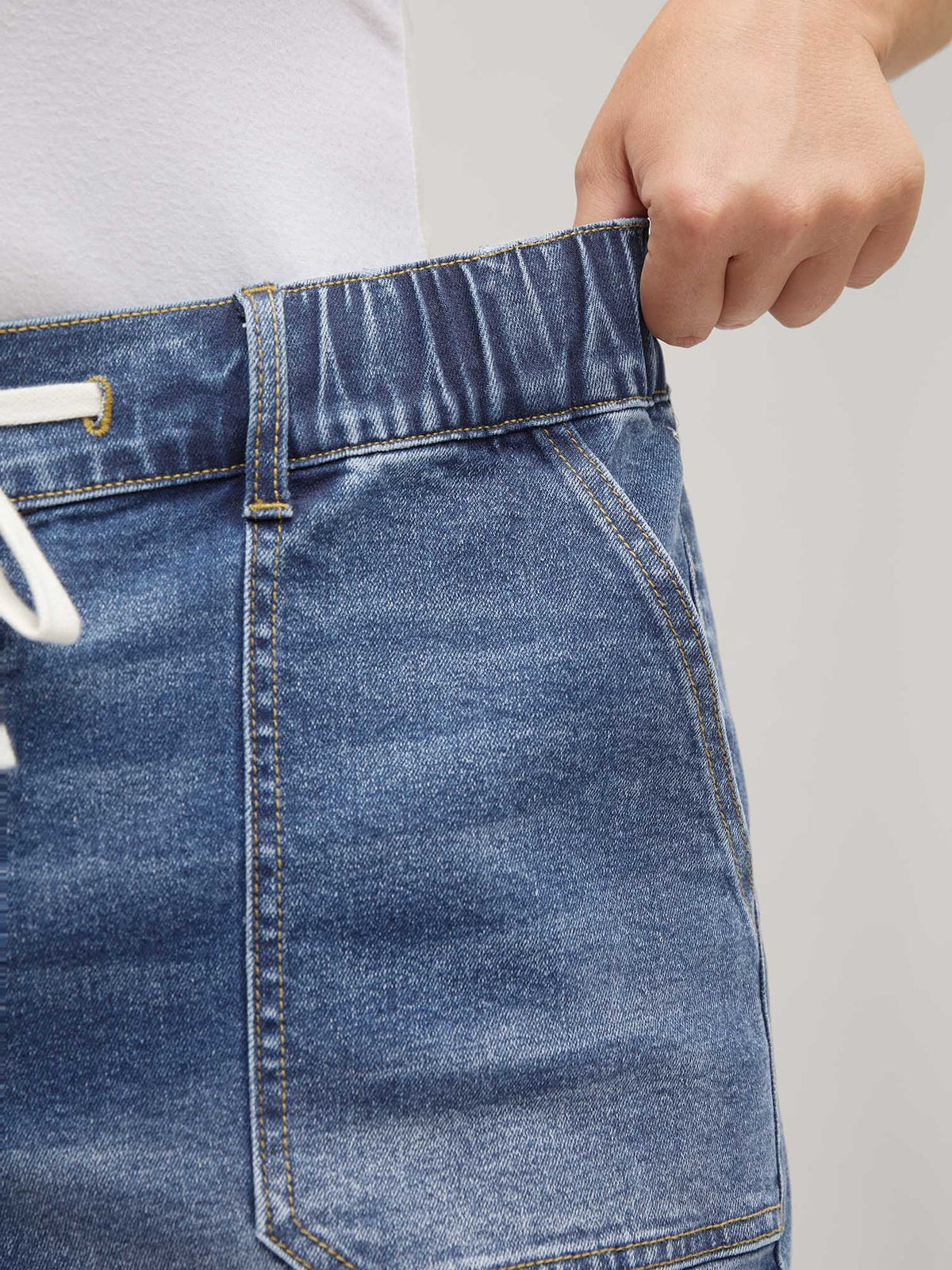 Pull-On Folded Hem High-Rise Denim Shorts