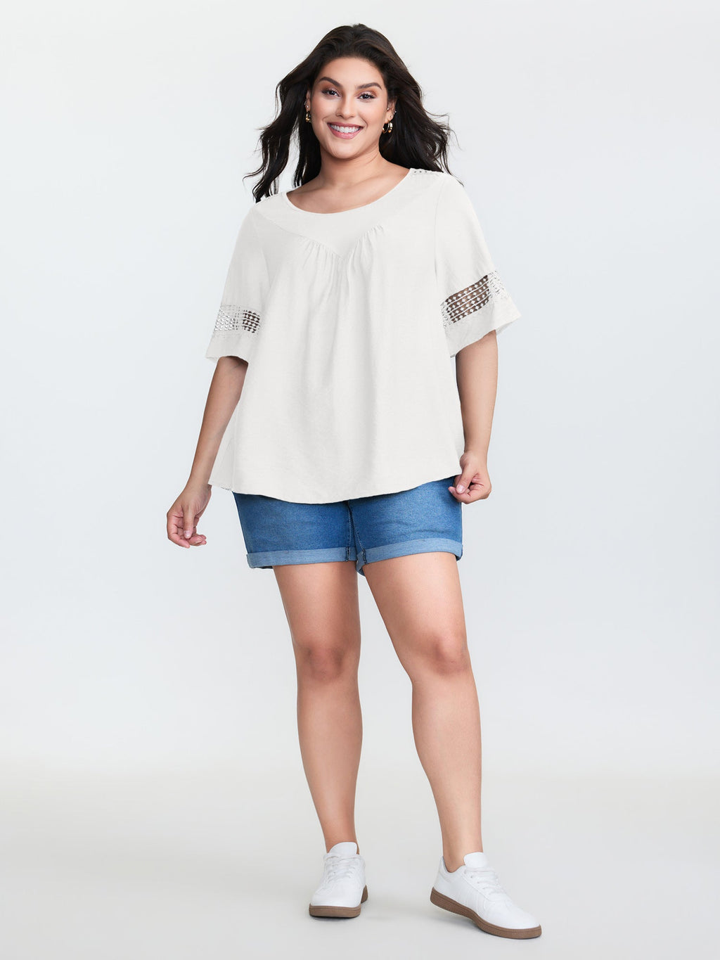 Lace Trim Gathered Front Blouse