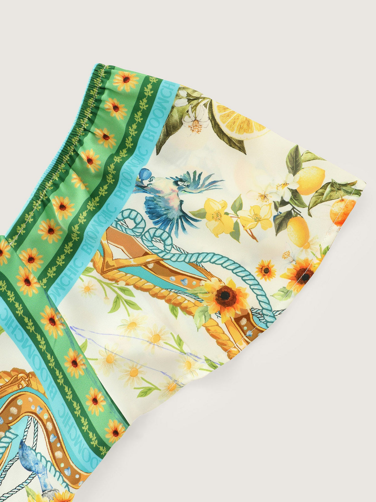 Lemon Print Color Contrast Knotted Front Top