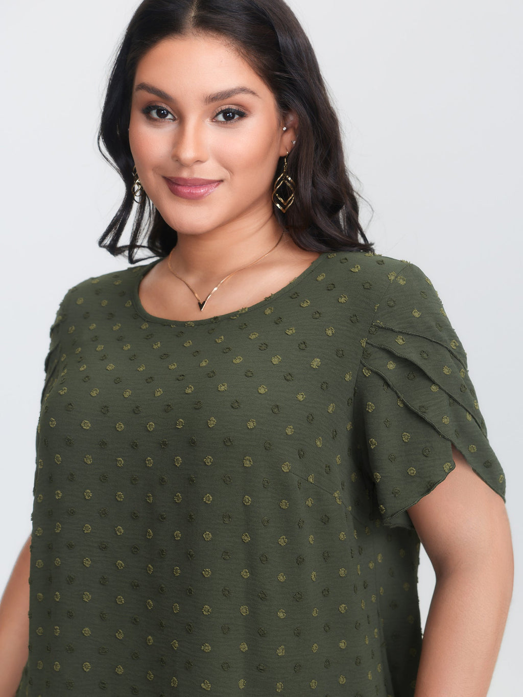 Textured Color Contrast Petal Sleeve Blouse