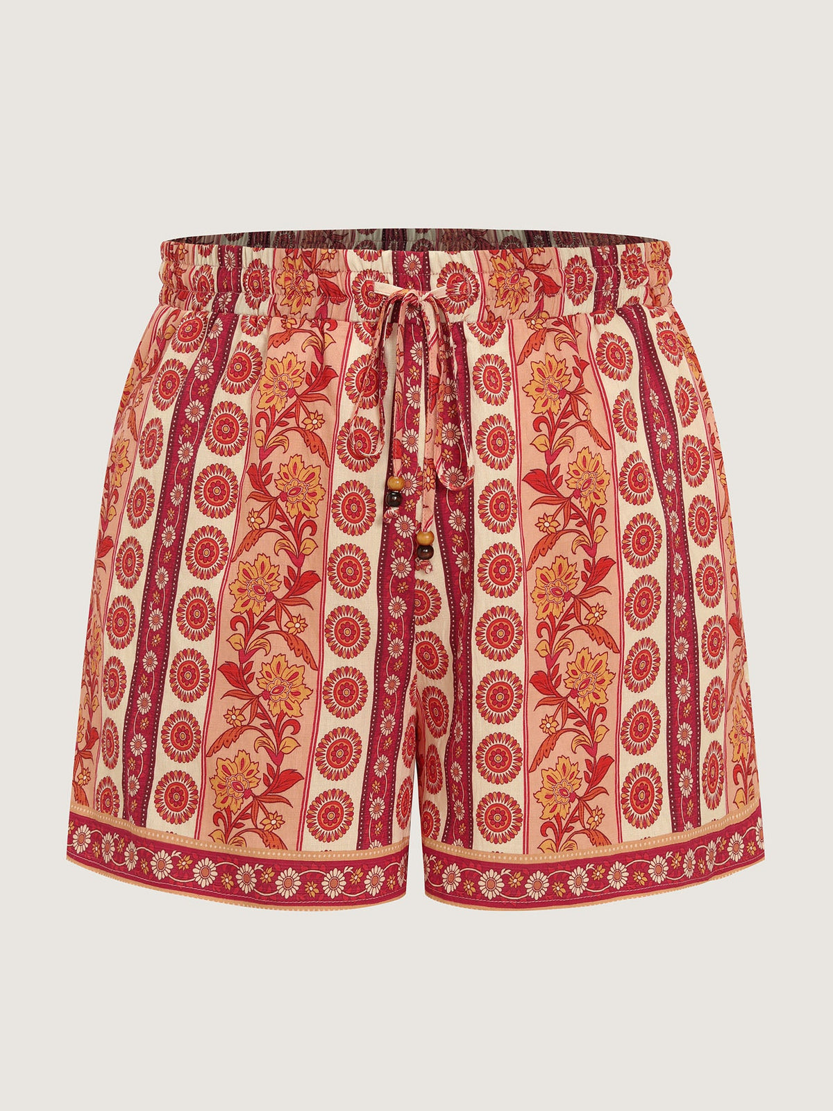 Floral Striped Print Drawstring Shorts