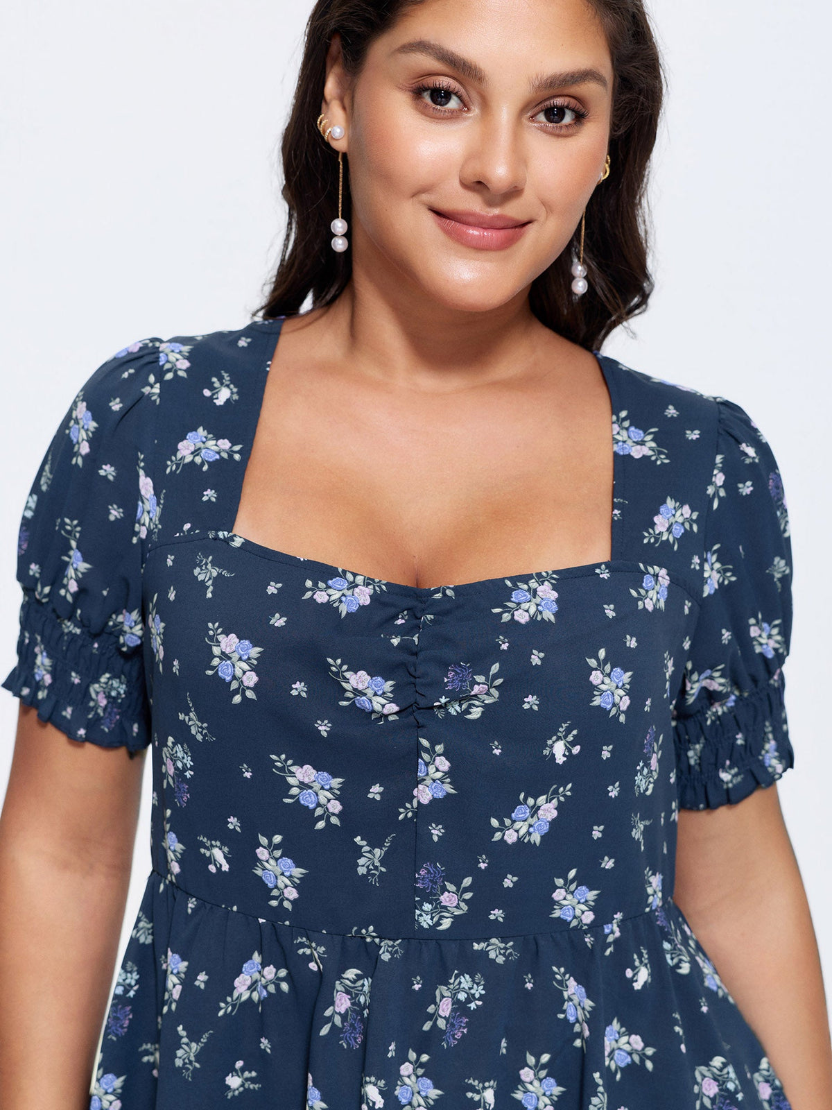 Floral Print Ruched Fit And Flare Blouse