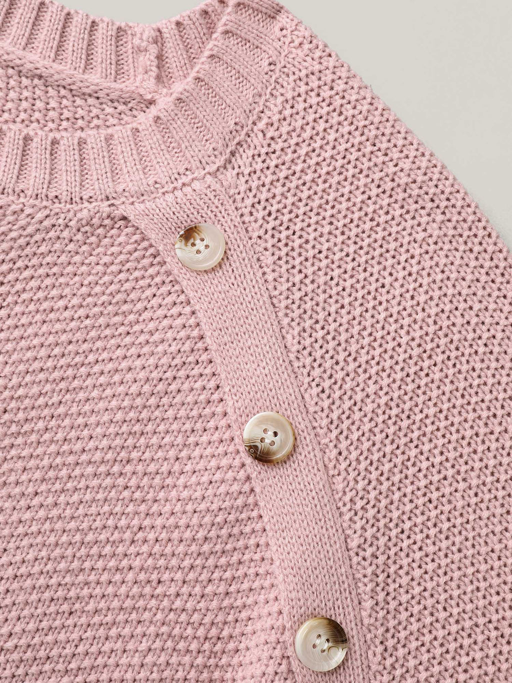Plain Textured Button Detail Curved Hem Pullover