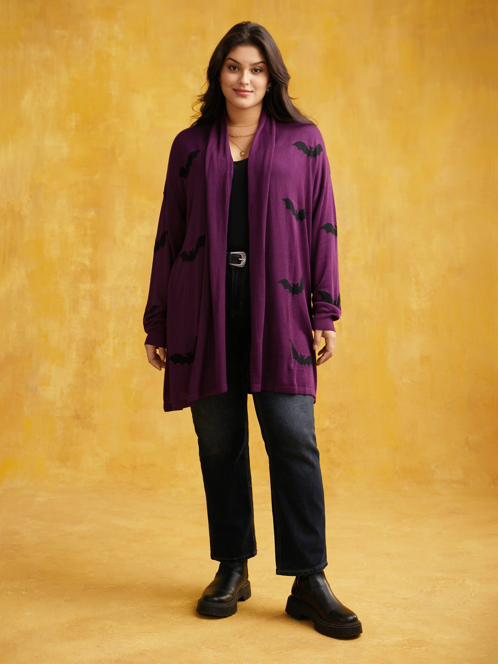 Supersoft Essentials Halloween Bat Pattern Lapel Collar Cardigan