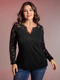 Sheer Lace Fitted Solid T-Shirt