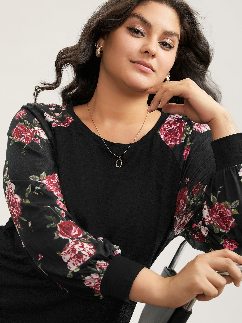 Floral Patchwork Crew Neck Raglan Sleeve T-shirt