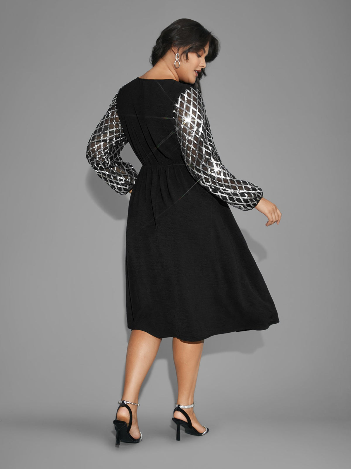 Texture Sequin Mesh Patchwork Midi Dress