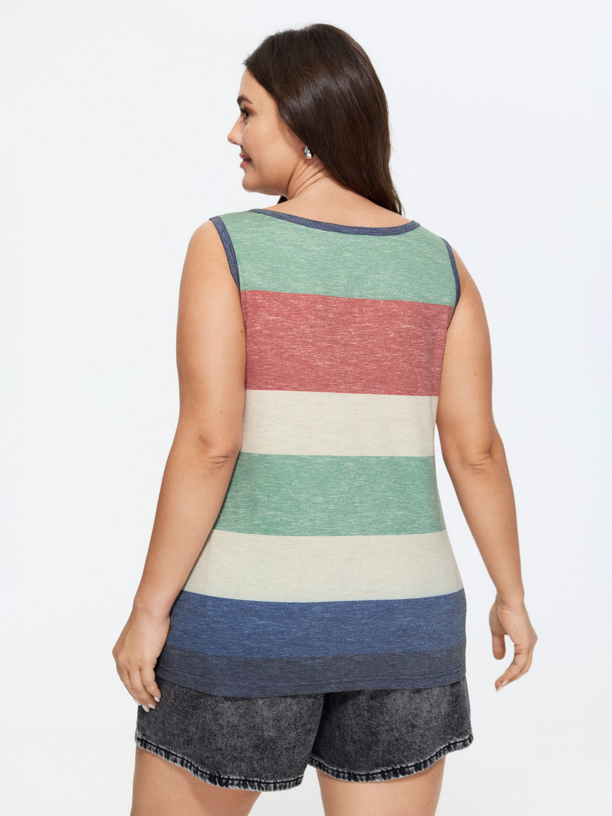 Multi-Color Stripes Off-Sleeves Vest