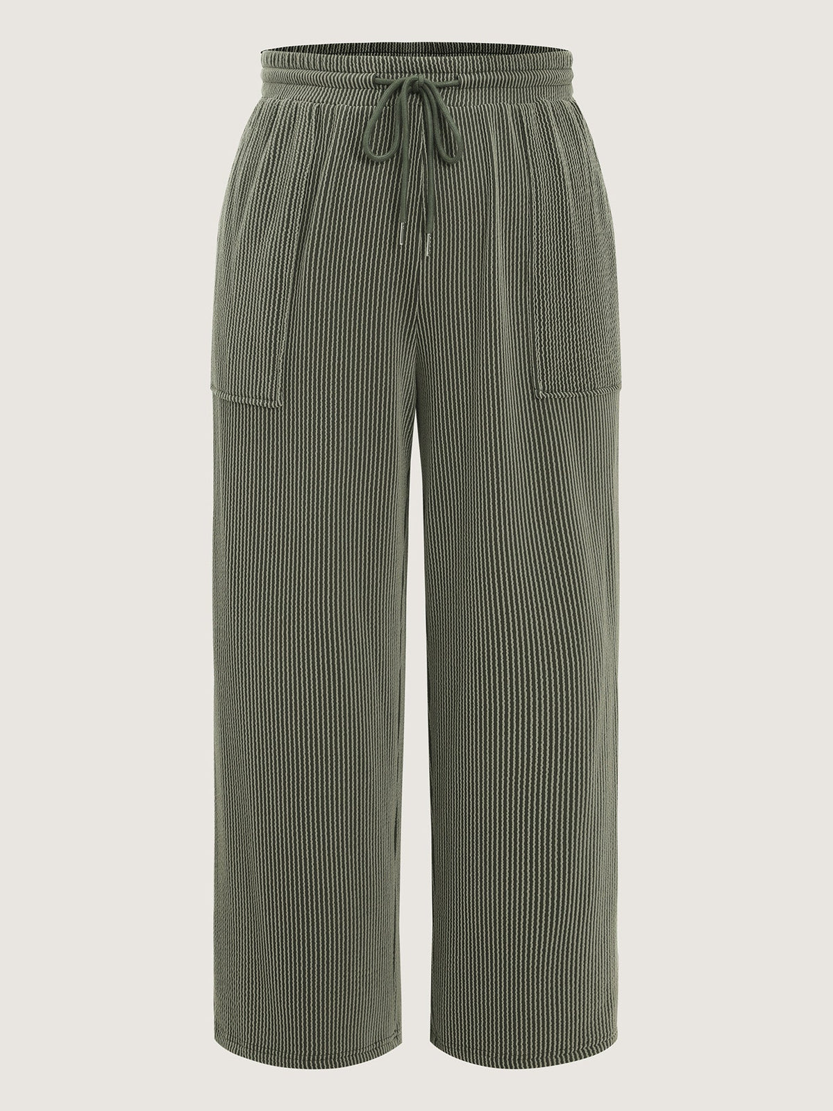Textured Drawstring Pocket Wide Leg Pants