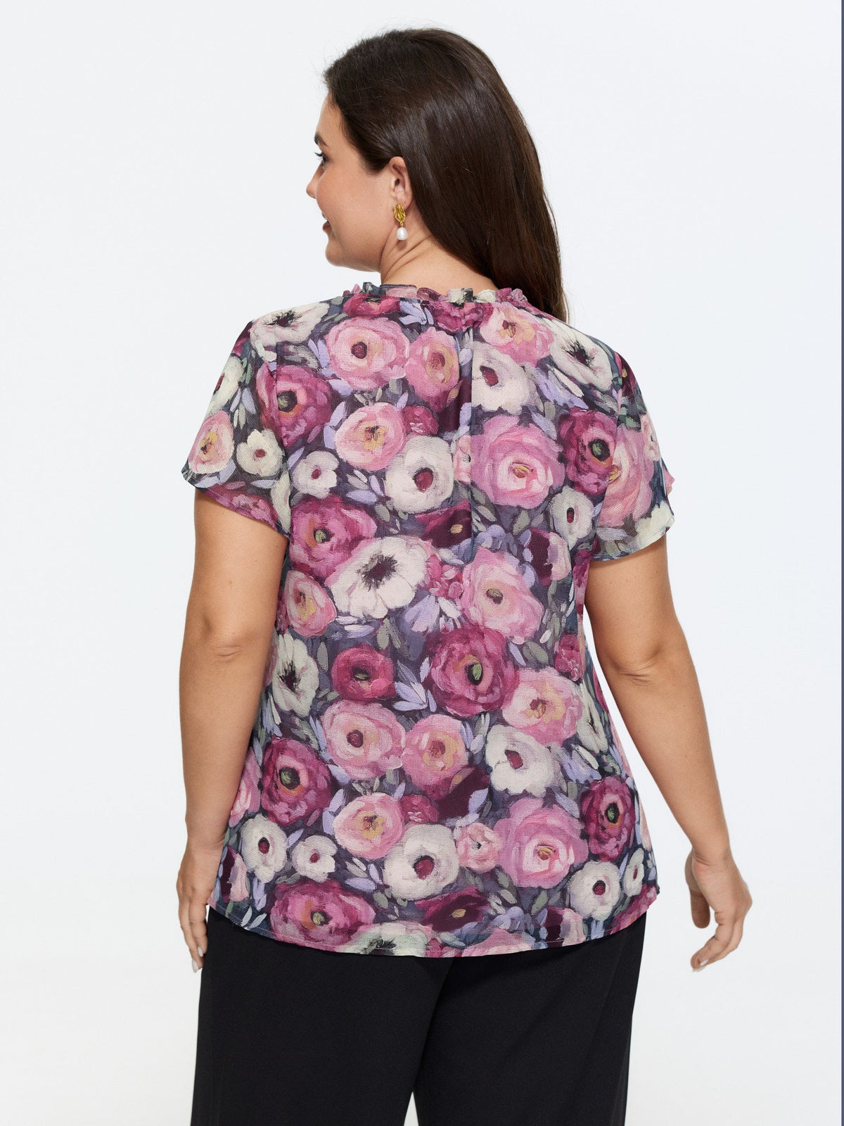 Floral Blend Print Mesh Blouse