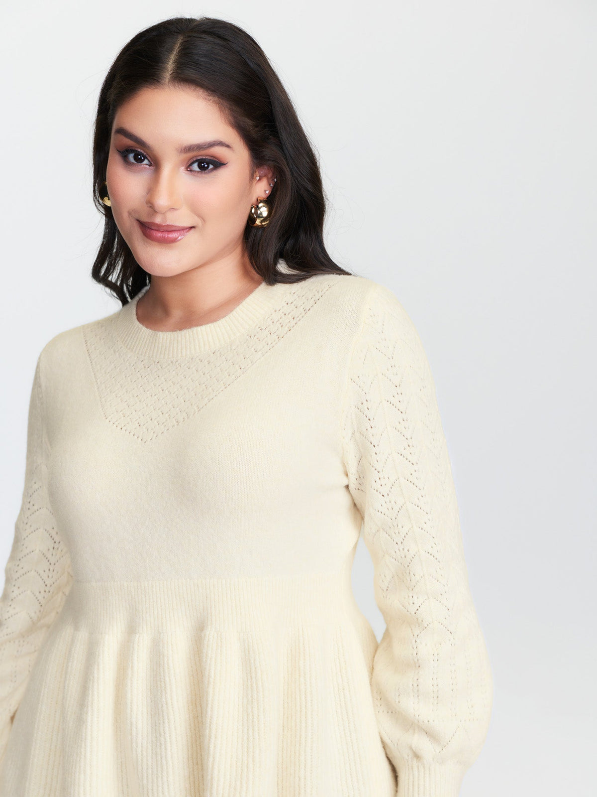 Cut-Out Sleeve Ribbed Hem Pullover
