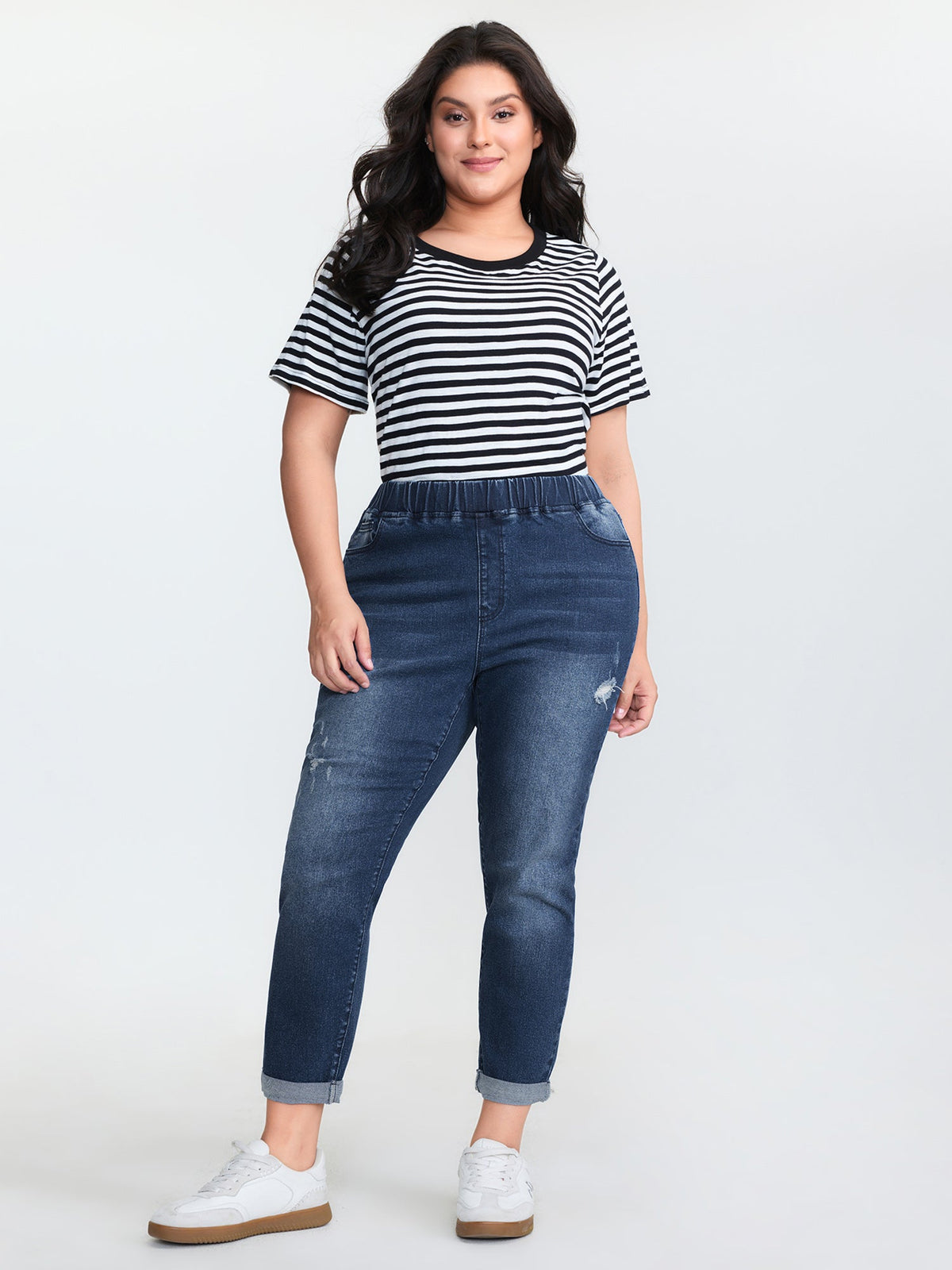 Pull-On Stretchy Waist Ripped Detail Jeans