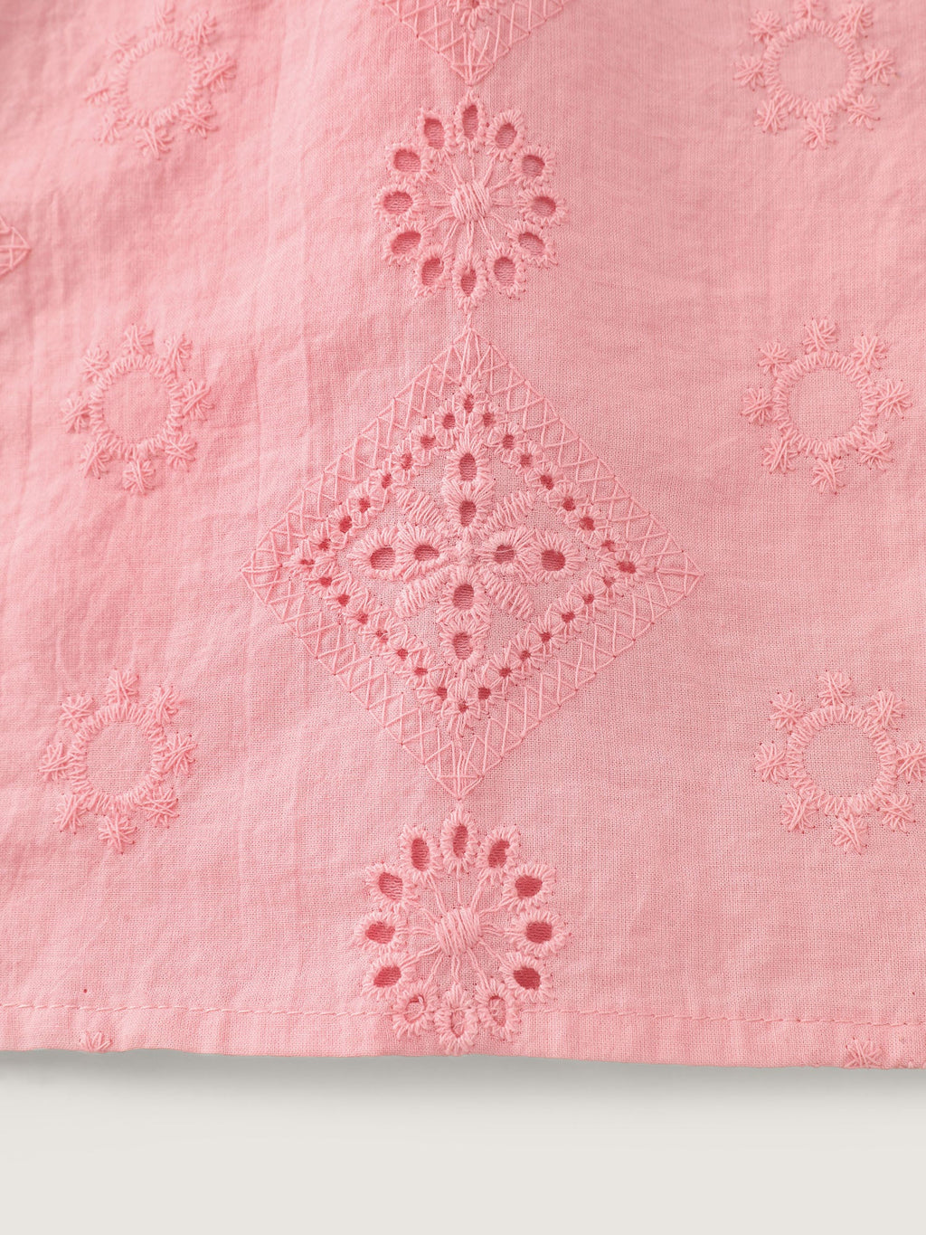 Cotton Eyelet Embroidered V-Neck Bubble Sleeve Blouse
