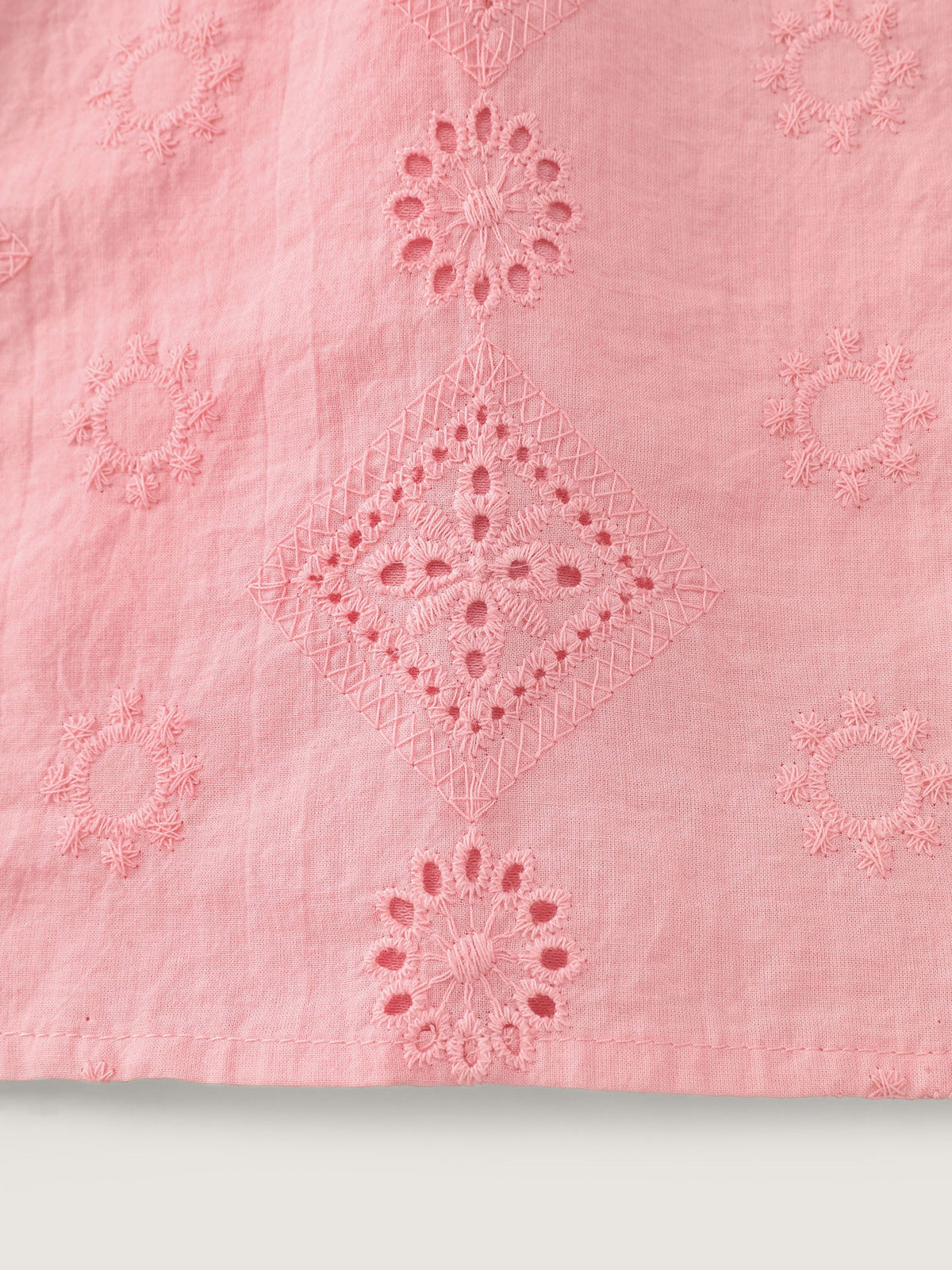 Cotton Eyelet Embroidered V-Neck Bubble Sleeve Blouse