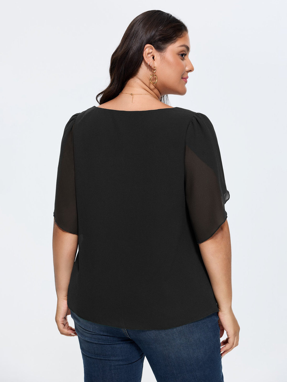 Petal Sleeve Sweetheart Neckline Blouse