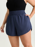 Stretchy Curvy Hem Shirred Waistband Shorts