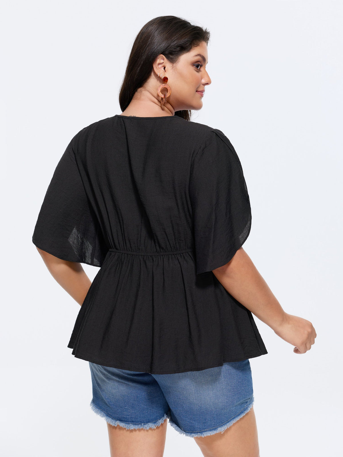 Floral Embroidered Wrap Neckline Top