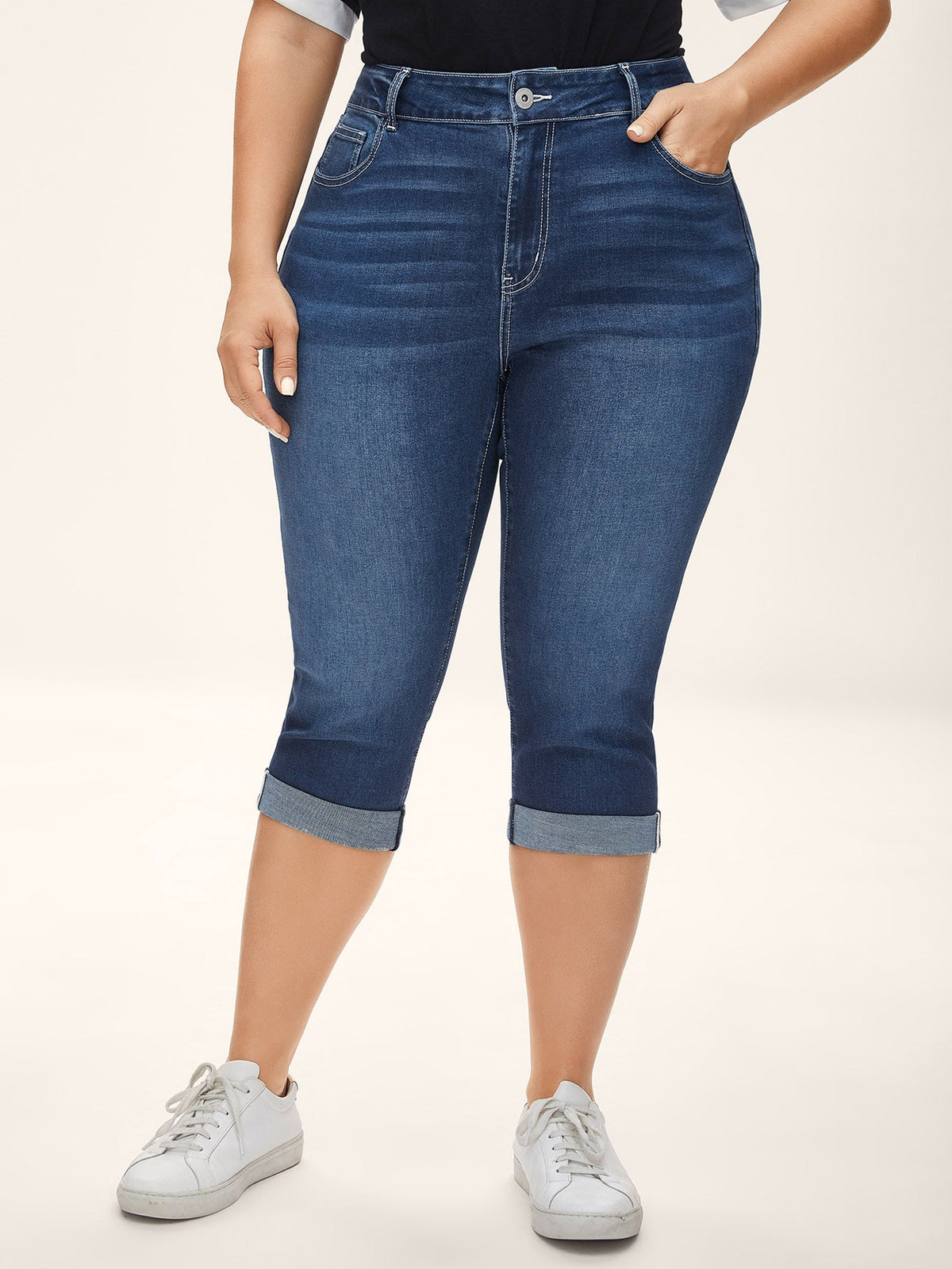 Folded Hem High-Rise Skinny-Fit Capri Jeans
