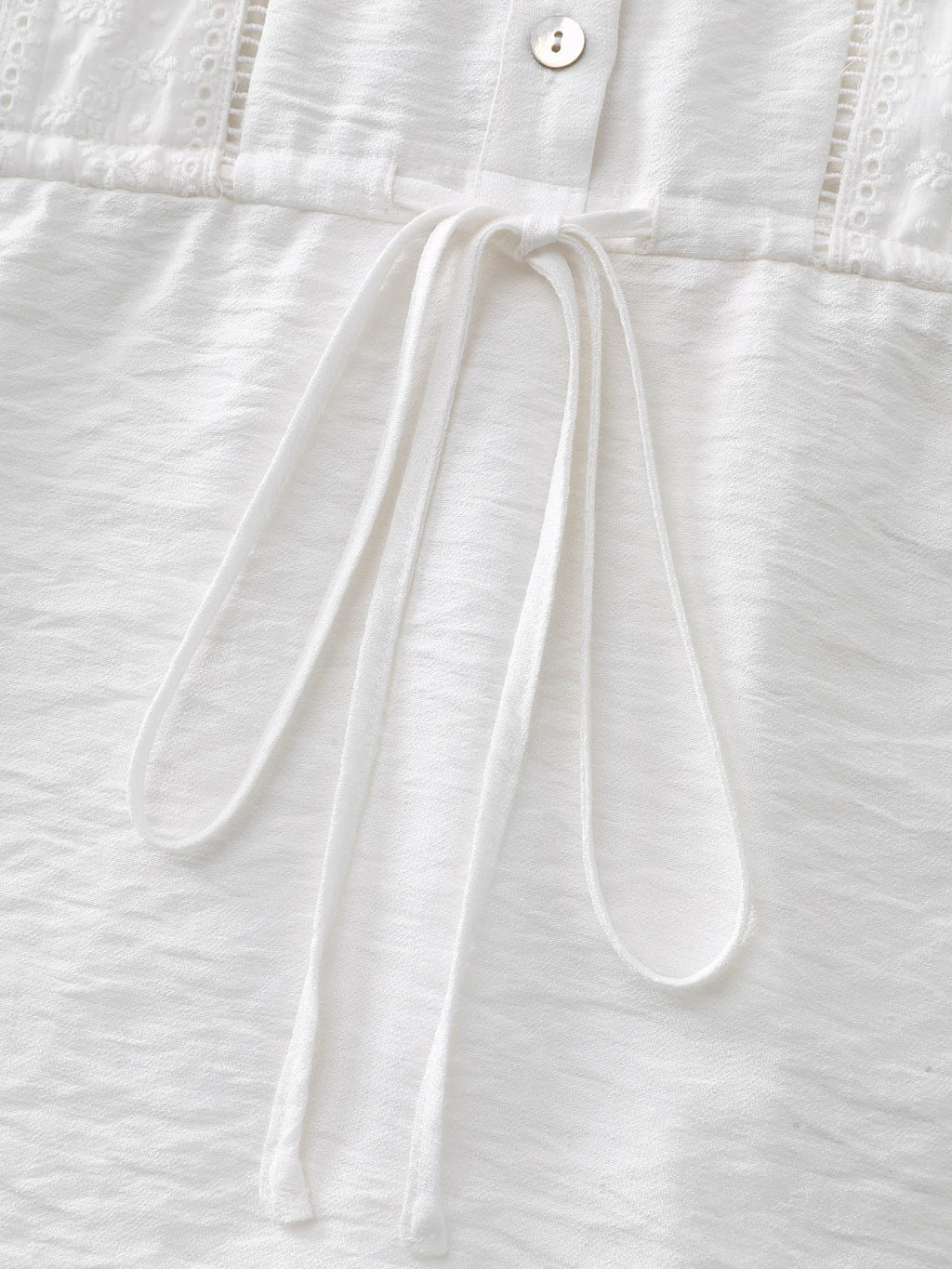 Lace Trim Drawstring Waist Plain Blouse