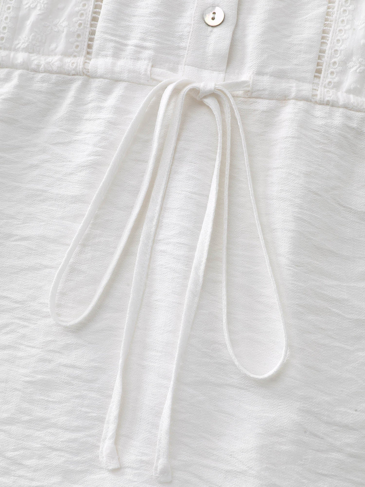 Lace Trim Drawstring Waist Plain Blouse