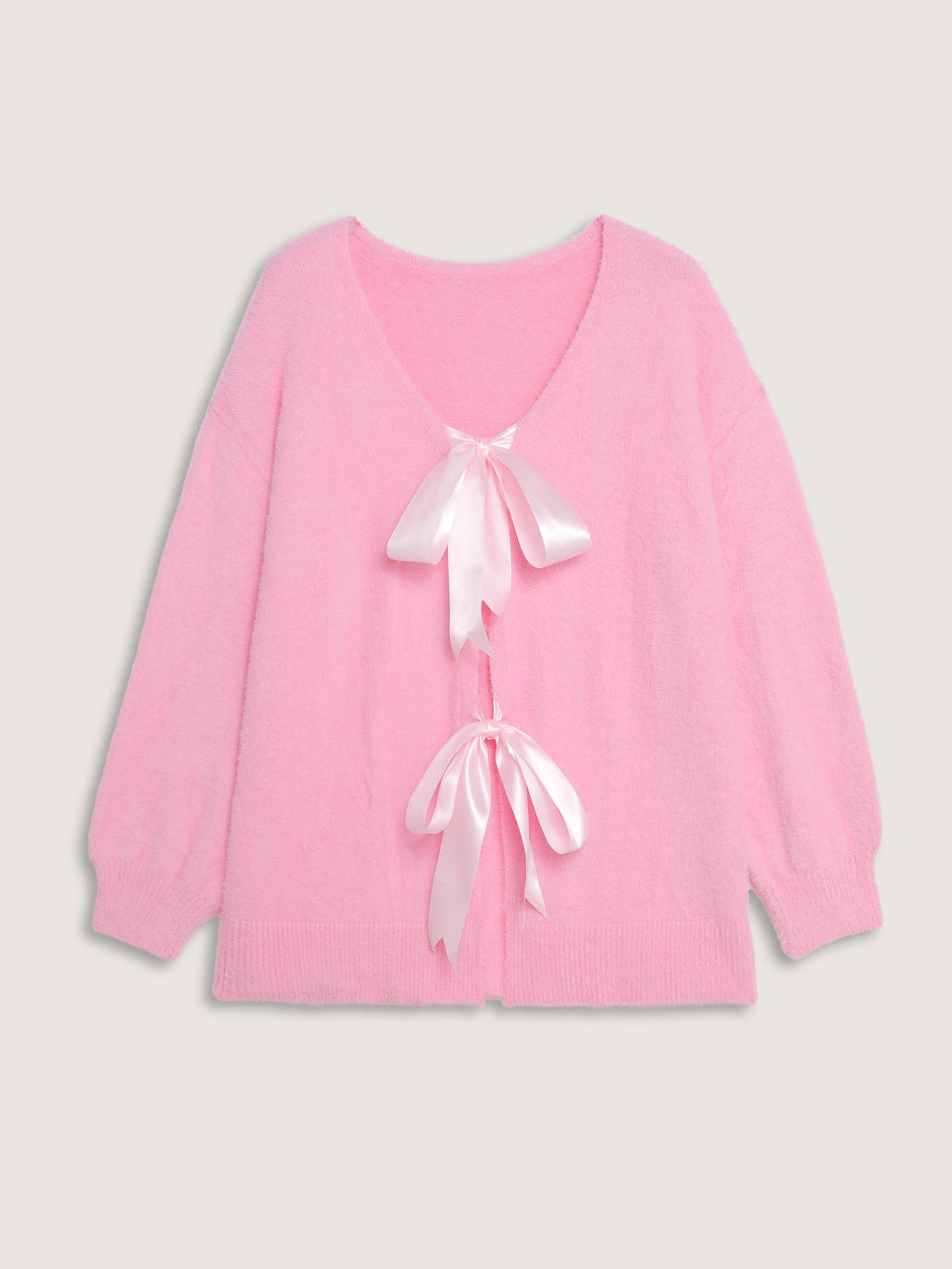 Fluffy Ribbon Bowtie Knit Cardigan