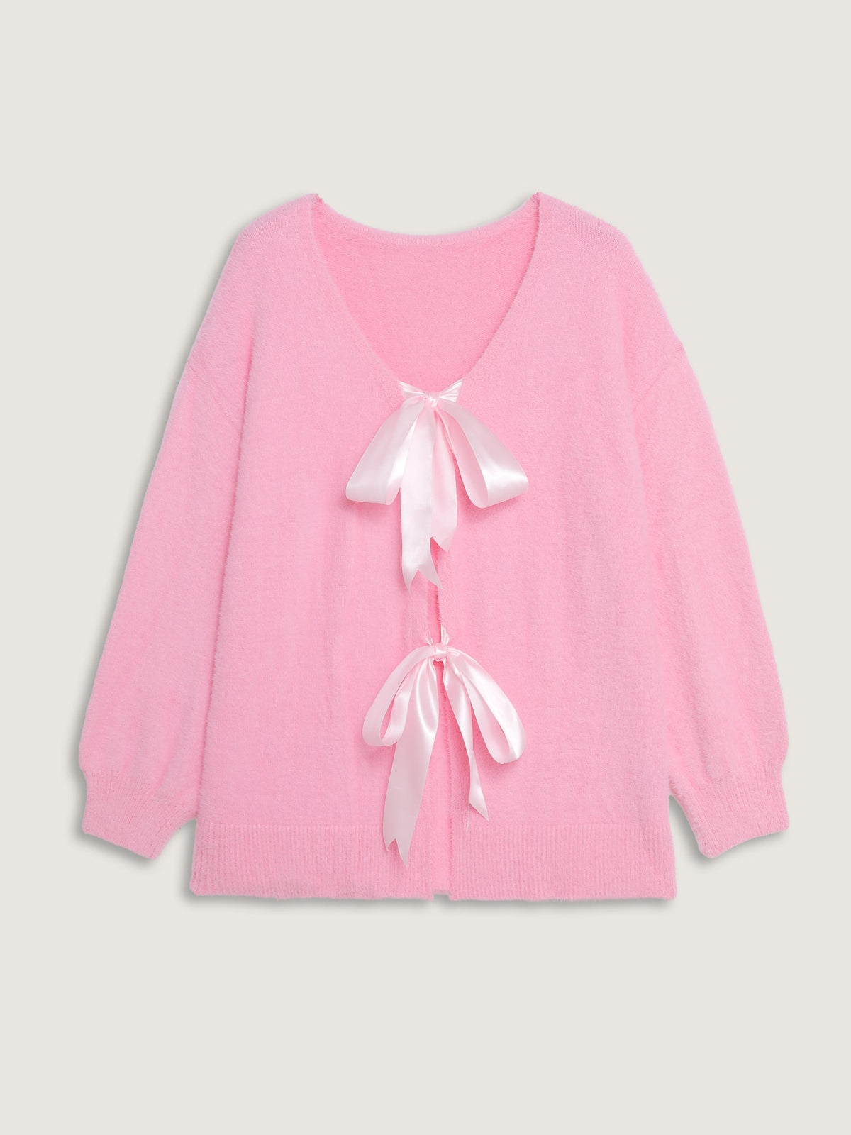 Fluffy Ribbon Bowtie Knit Cardigan
