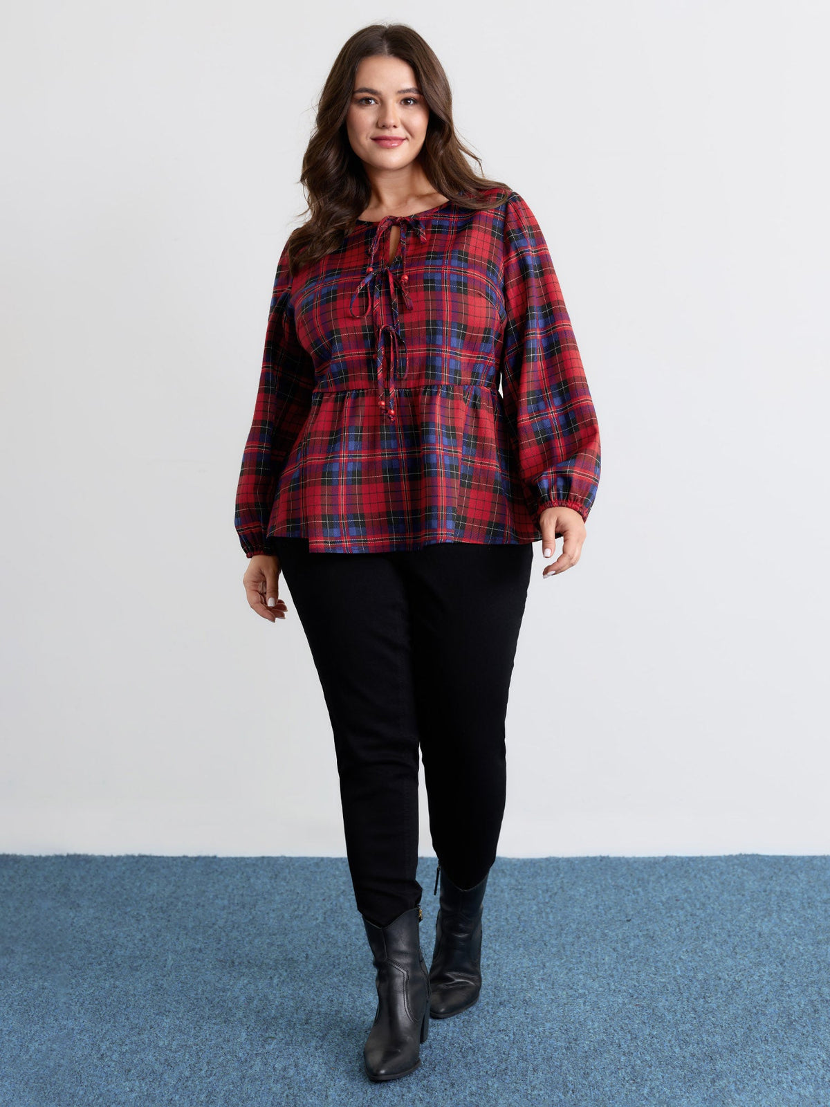 Festive Plaid Bowknots Adjustable Blouse
