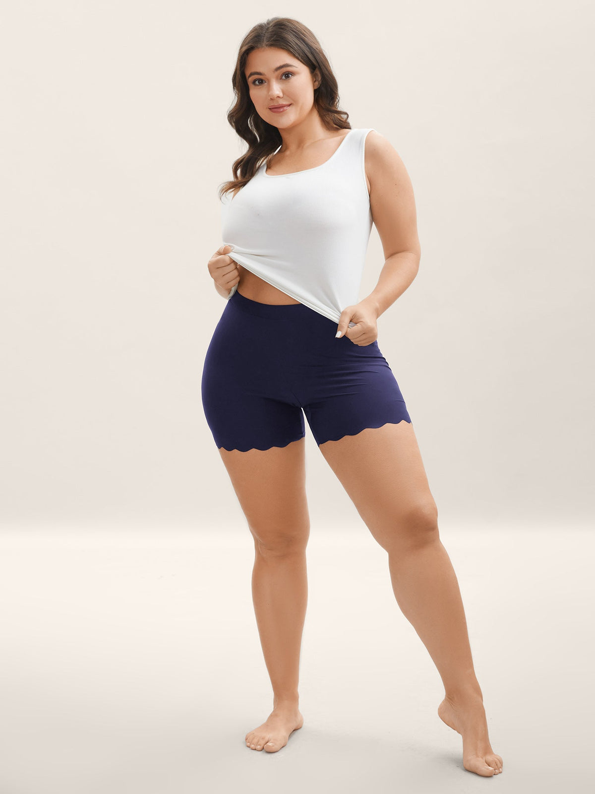 Scalloped Trim Stretchy Skinny-Fit Leggings