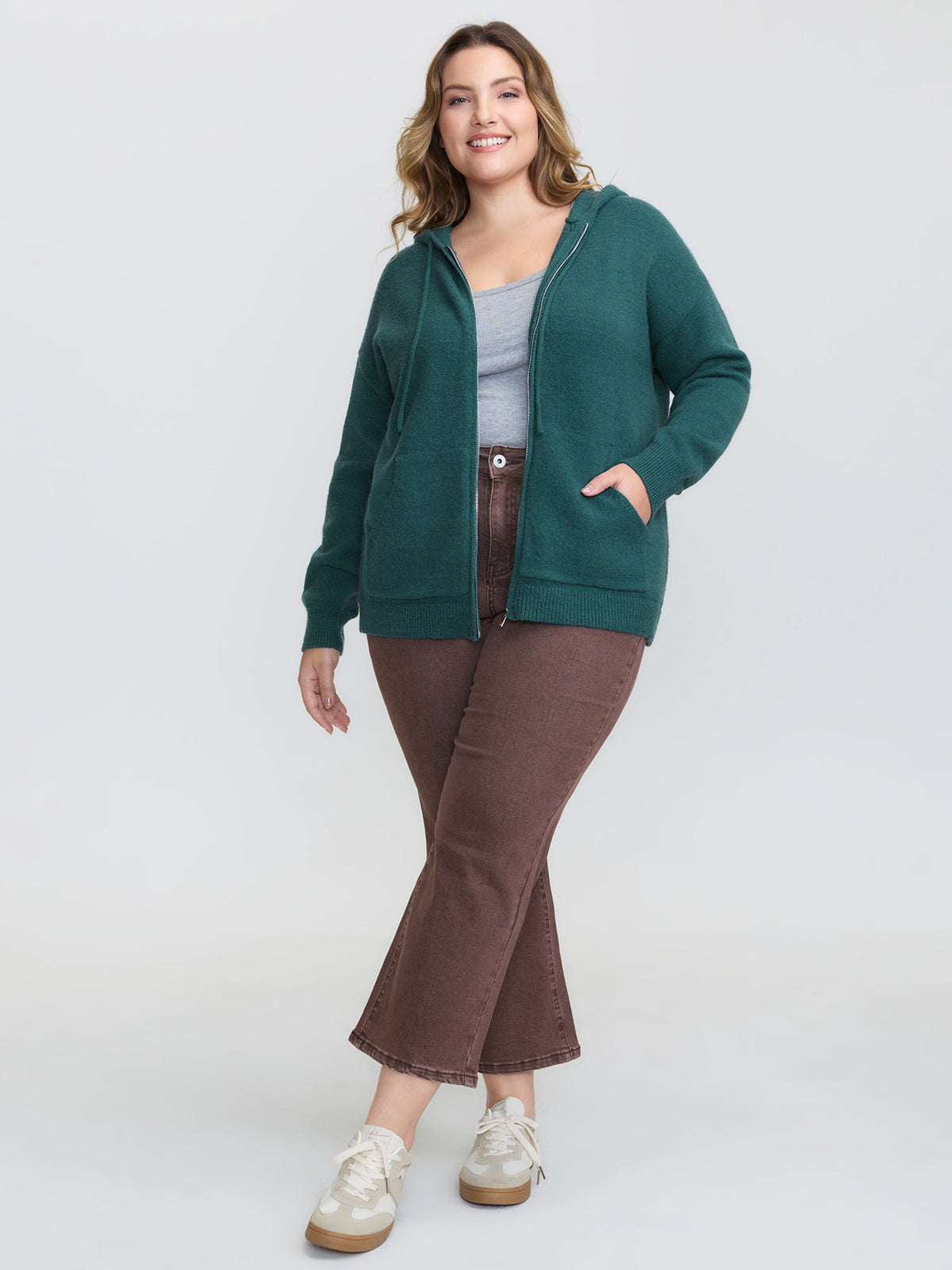 Supersoft Zipper Pockets Hooded Knit Cardigan