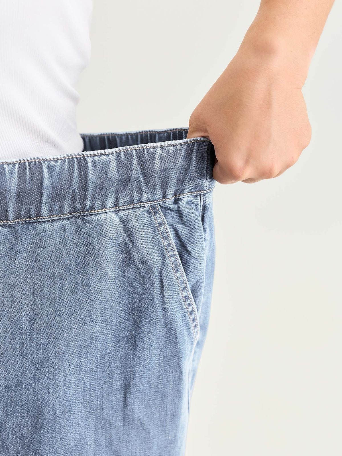 Elastic Drawstring Waistband Wide-Leg Jeans