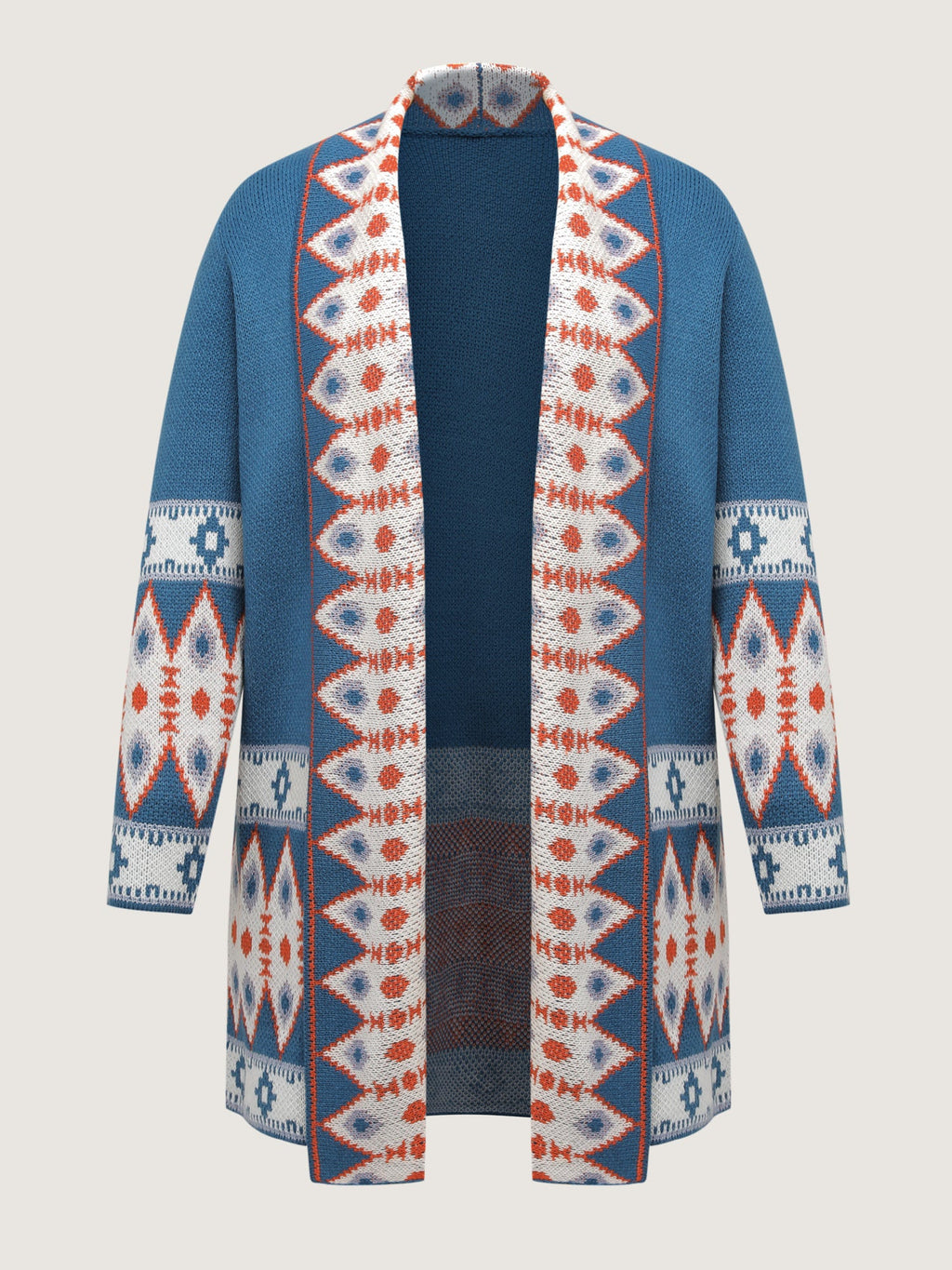 Boho Pattern Jacquard Folded Collar Knit Cardigan