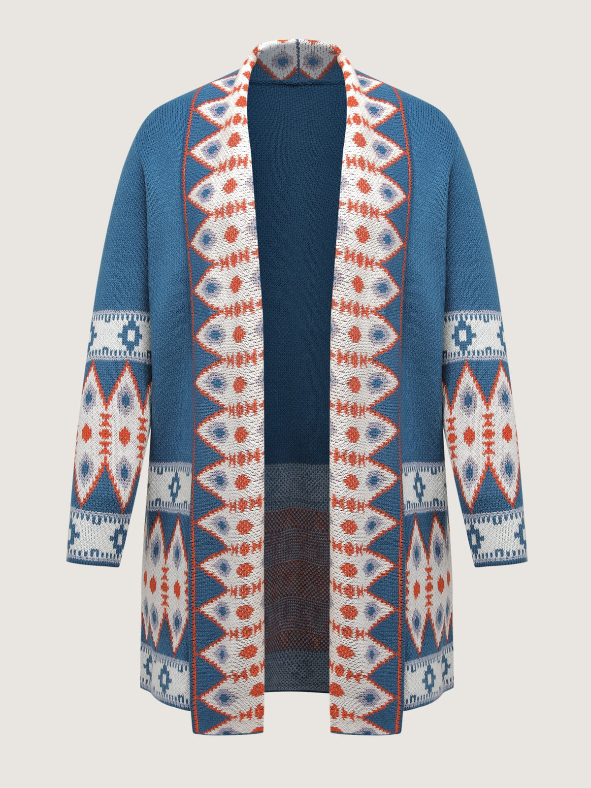 Boho Pattern Jacquard Folded Collar Knit Cardigan