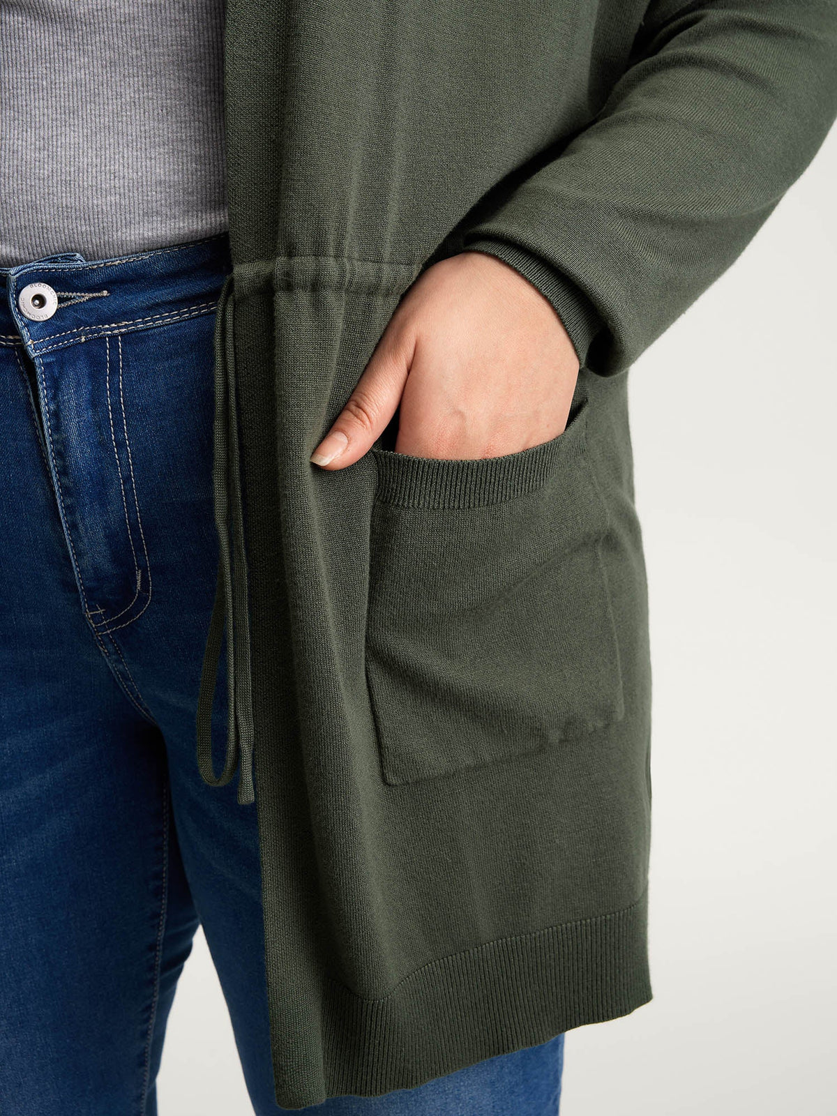 Hooded Drawstring Waist Pockets Knit Cardigan